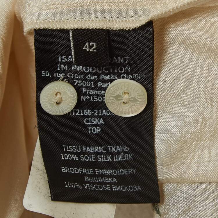 Pre Owned Isabel Marant Cream Embroidered Silk Ruffled Collar Top L