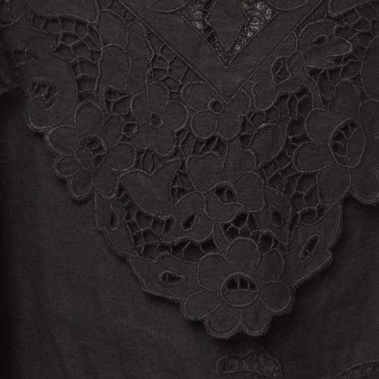 Pre Owned Isabel Marant Black Broderie-Anglaise Linen Eloine Top M