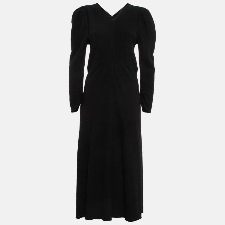 Pre Owned Isabel Marant Black Textured Wool Blend Ruched Midi Dress M