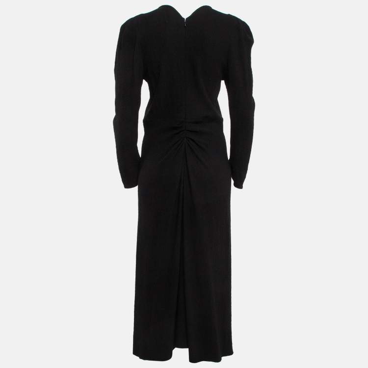 Pre Owned Isabel Marant Black Textured Wool Blend Ruched Midi Dress M