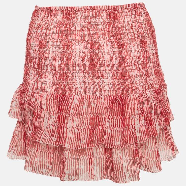 Pre Owned Isabel Marant Red Smocked Zelia Mini Skirt S