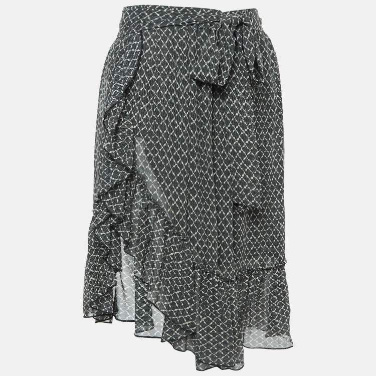 Pre Owned Isabel Marant Black/White Printed Silk Ruffled Short Skirt S