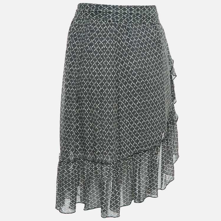 Pre Owned Isabel Marant Black/White Printed Silk Ruffled Short Skirt S