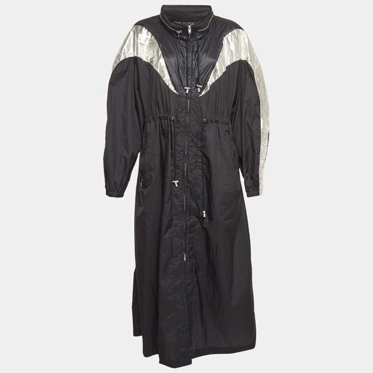 Pre Owned Isabel Marant Synthetic Black Colorblock Pattern Mid Length Coat M