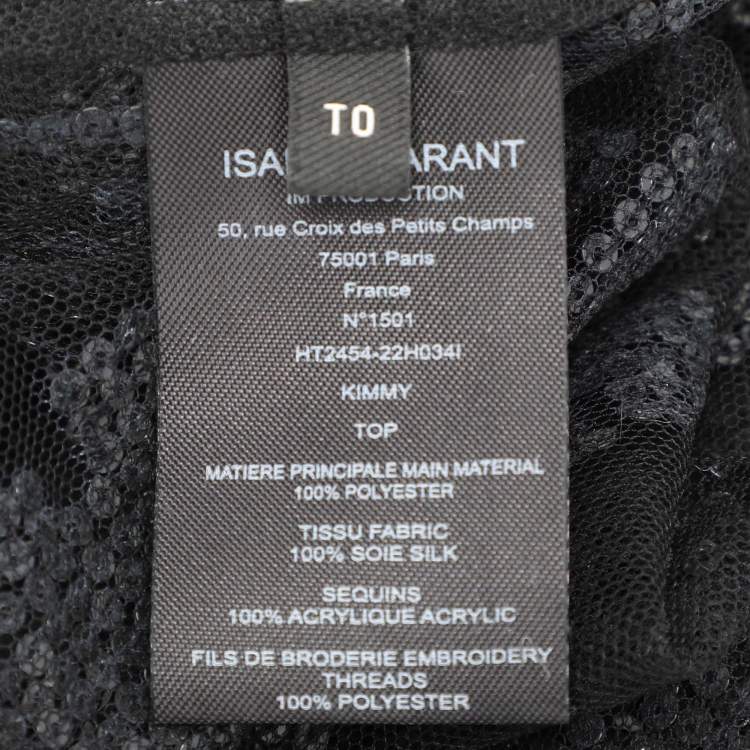 Pre Owned Isabel Marant Black Sequin Mesh and Silk Top TO