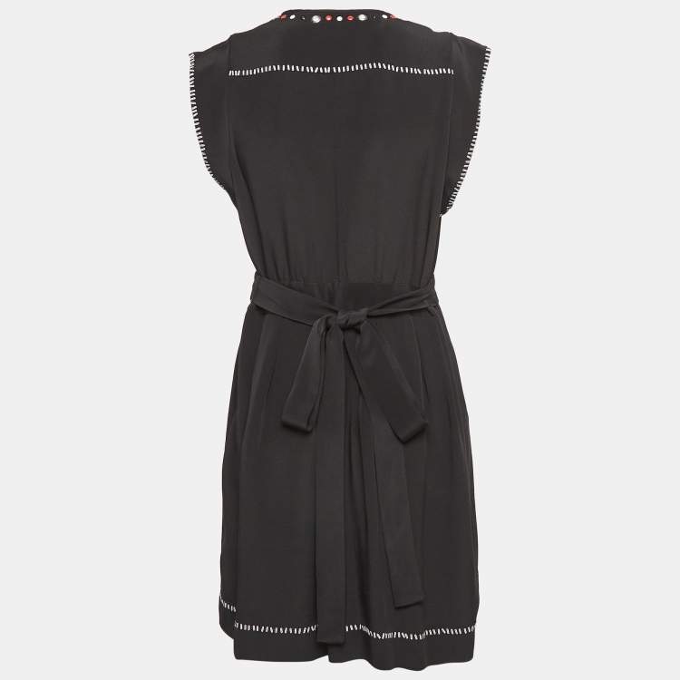Pre Owned Isabel Marant Black Embellished Silk Tie-Up Waist Dress M