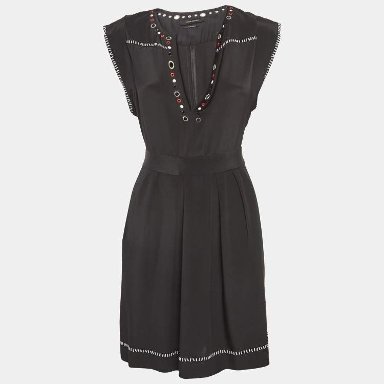 Pre Owned Isabel Marant Black Embellished Silk Tie-Up Waist Dress M