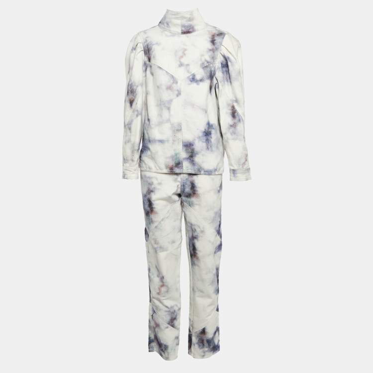 Pre Owned Isabel Marant Purple Tie-Dye Print Denim Jacket and Pants Set M