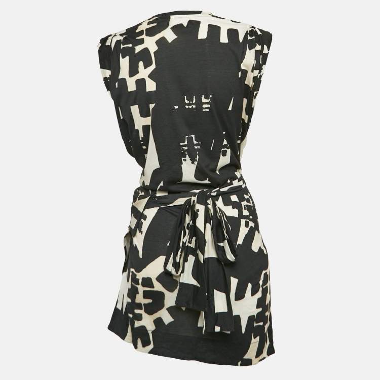 Pre Owned Isabel Marant Black Printed Jersey Drape Style Mini Dress L