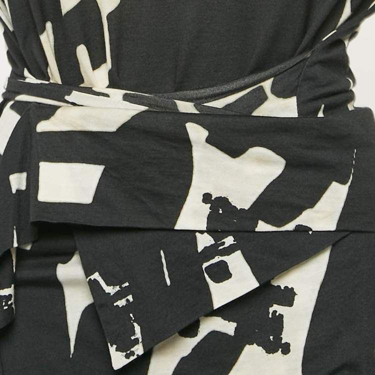 Pre Owned Isabel Marant Black Printed Jersey Drape Style Mini Dress L