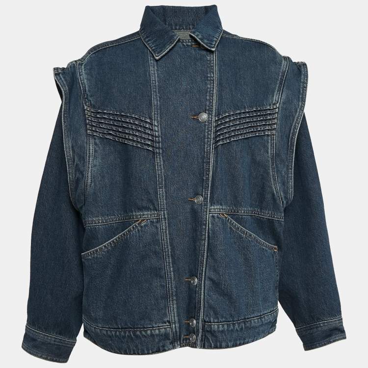 Pre Owned Isabel Marant Blue Faded Denim Detachable Sleeve Harmon Jacket M