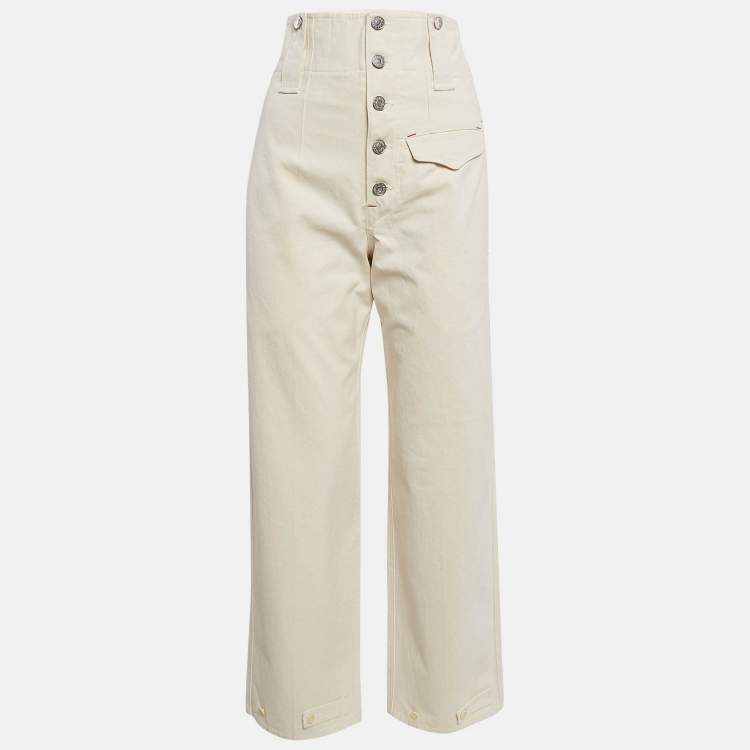 Pre Owned Isabel Marant Beige Cotton Drill Wide-Leg Jeans S Waist 27"