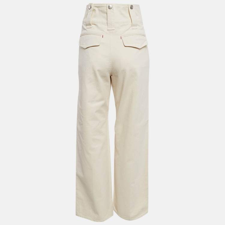 Pre Owned Isabel Marant Beige Cotton Drill Wide-Leg Jeans S Waist 27"