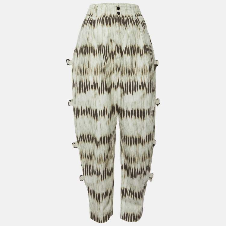 Pre Owned Isabel Marant Beige Tie-Dye Print Cotton Buckle Detail Pants L