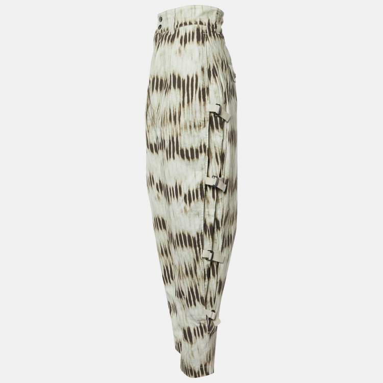 Pre Owned Isabel Marant Beige Tie-Dye Print Cotton Buckle Detail Pants L