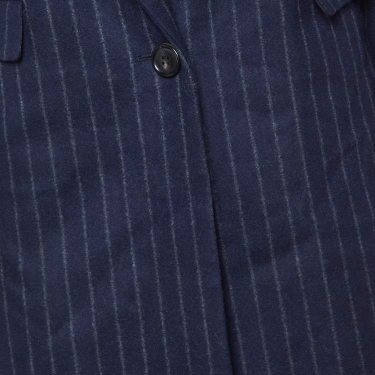 Pre Owned Isabel Marant Navy Blue Stripe Wool Mid-Length Coat S