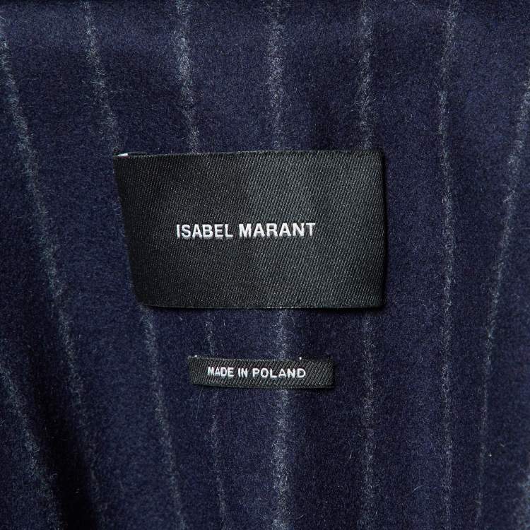 Pre Owned Isabel Marant Navy Blue Stripe Wool Mid-Length Coat S