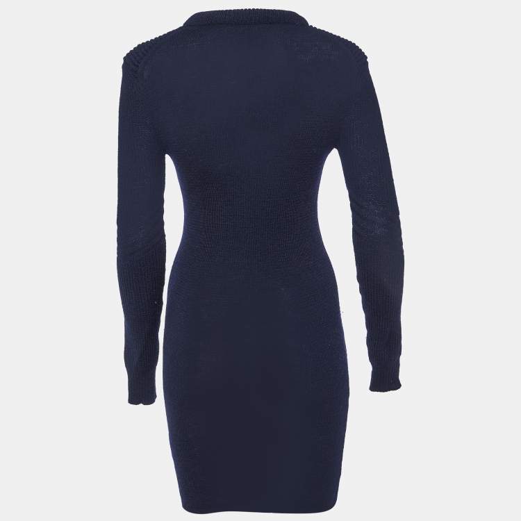Pre Owned Isabel Marant Navy Blue Wool Knit Mini Sweater Dress S