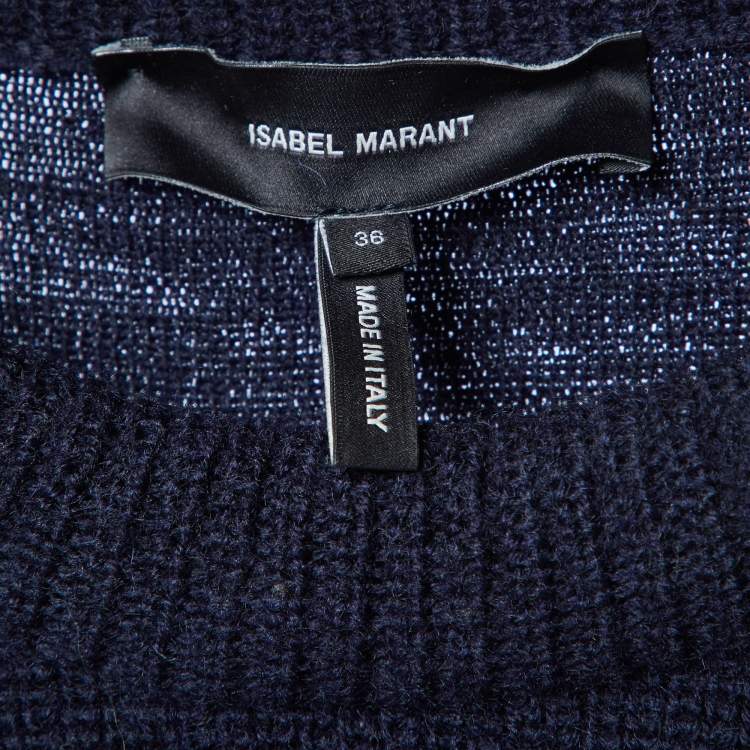 Pre Owned Isabel Marant Navy Blue Wool Knit Mini Sweater Dress S