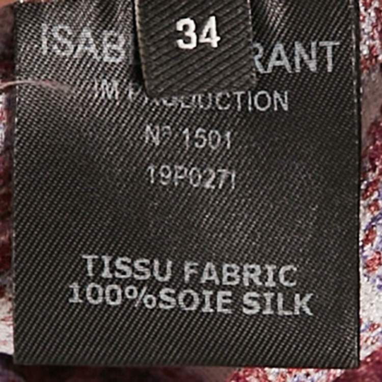 Pre Owned Isabel Marant Purple Printed Silk Ruffle Detail Top S