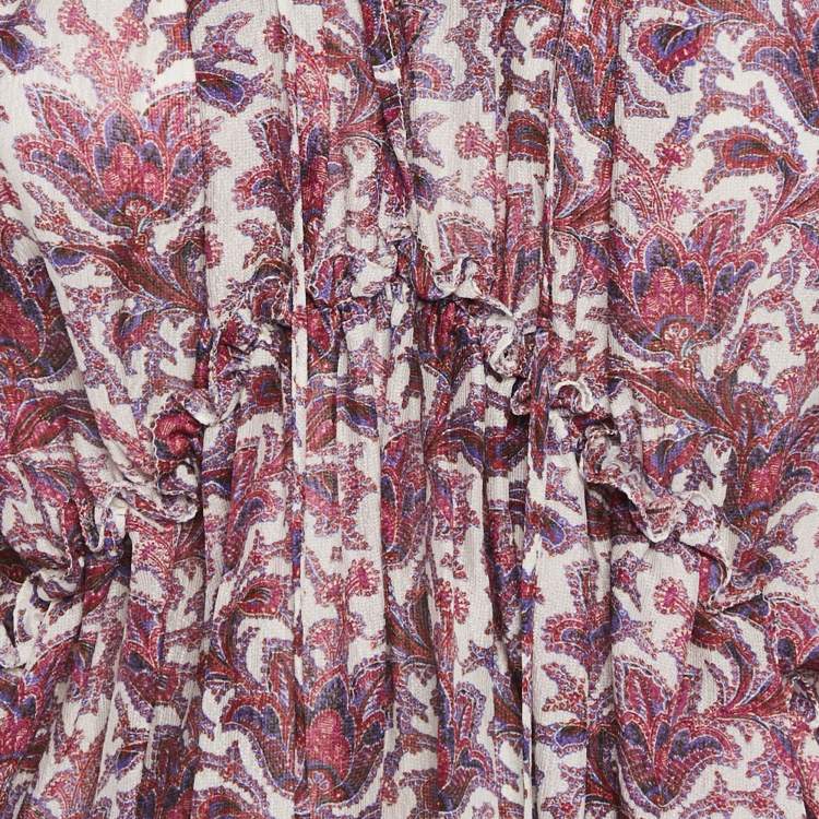 Pre Owned Isabel Marant Purple Printed Silk Ruffle Detail Top S