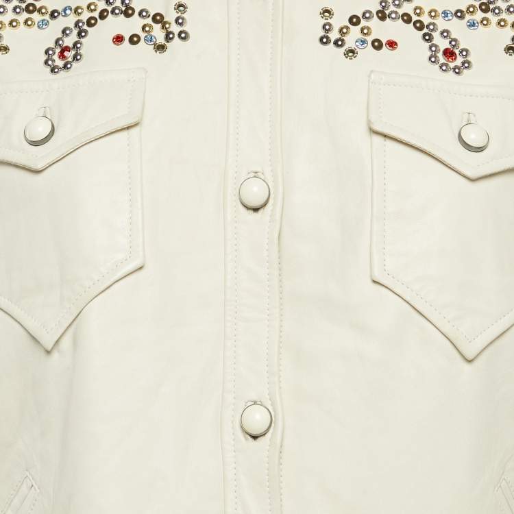 Pre Owned Isabel Marant Off White Studded Leather Button Front Jacket L