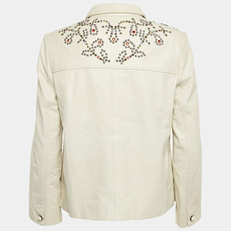 Pre Owned Isabel Marant Off White Studded Leather Button Front Jacket L