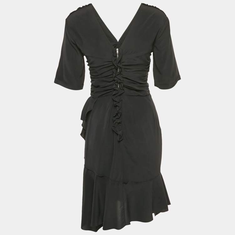 Pre Owned Isabel Marant Black Silk Ruche Asymmetric Mini Dress M