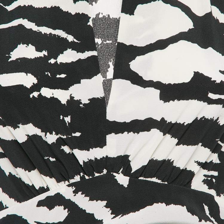 Pre Owned Isabel Marant Black Zebra Print Silk Ruffled Mini Dress S