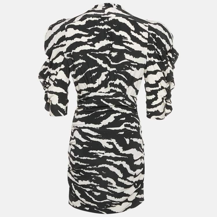 Pre Owned Isabel Marant Black Zebra Print Silk Ruffled Mini Dress S