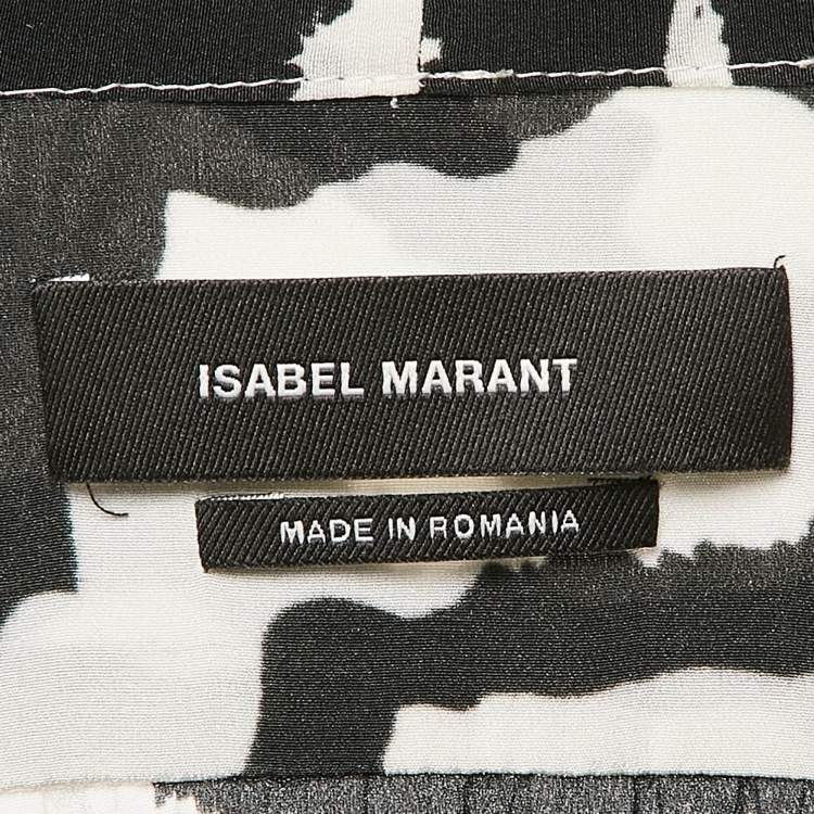Pre Owned Isabel Marant Black Zebra Print Silk Ruffled Mini Dress S