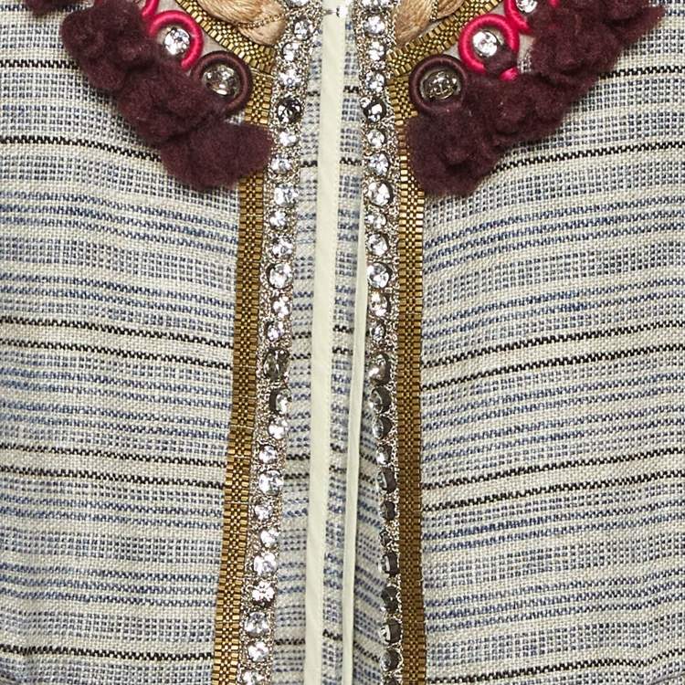 Pre Owned Isabel Marant Grey Striped Linen Crystal Embellishment Jacket M