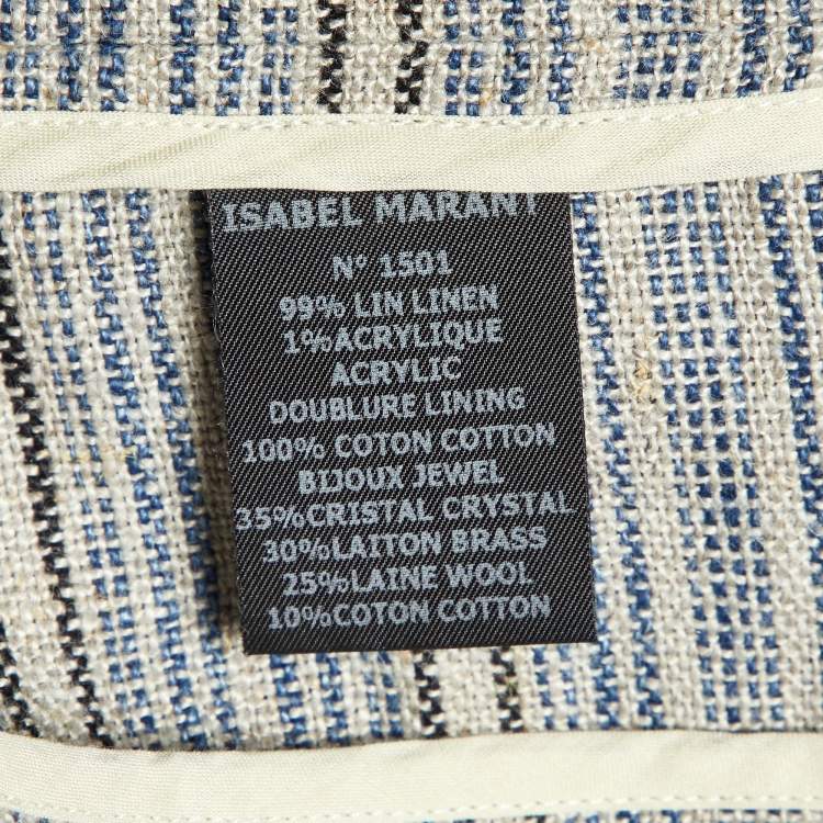 Pre Owned Isabel Marant Grey Striped Linen Crystal Embellishment Jacket M