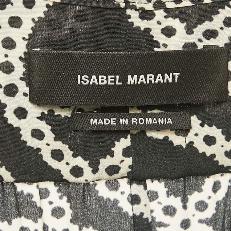 Pre Owned Isabel Marant Black Printed Silk Ruche Detail Mini Dress S