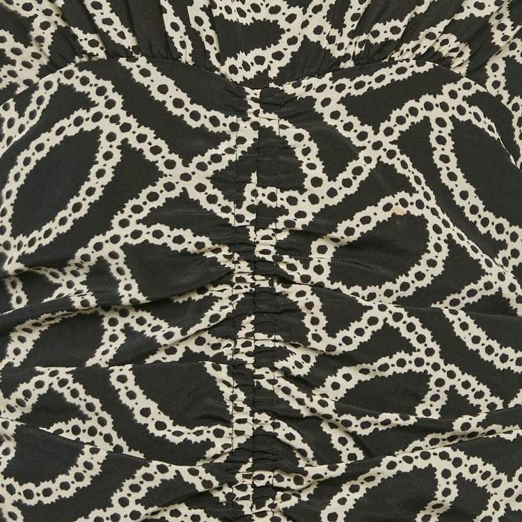 Pre Owned Isabel Marant Black Printed Silk Ruche Detail Mini Dress S