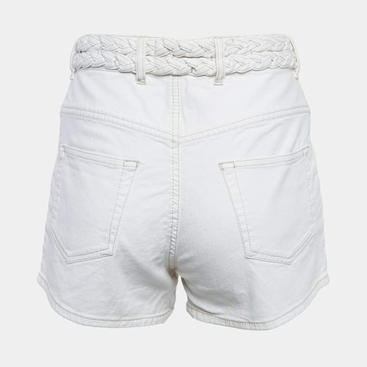 Pre Owned Isabel Marant White Denim Braided Waist Shorts S