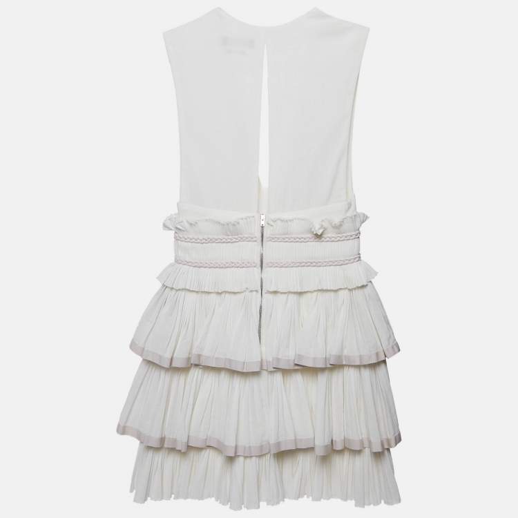 Pre Owned Isabel Marant White Cotton V-Neck Ruffled Glory Mini Dress XS
