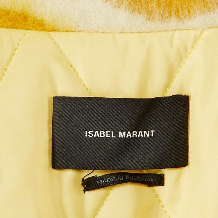 Pre Owned Isabel Marant Yellow & Cream Printed Wool Short Coat M