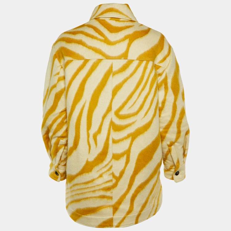Pre Owned Isabel Marant Yellow & Cream Printed Wool Short Coat M