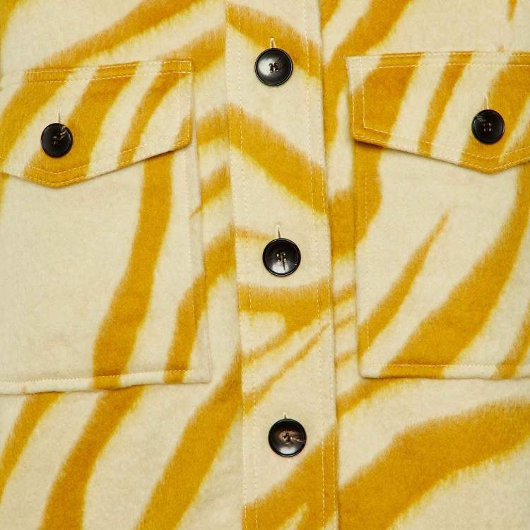 Pre Owned Isabel Marant Yellow & Cream Printed Wool Short Coat M