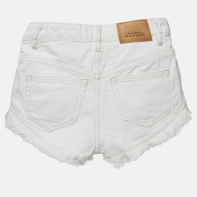 Pre Owned Isabel Marant White Denim Raw Edge Eneidao Shorts S Waist 25"