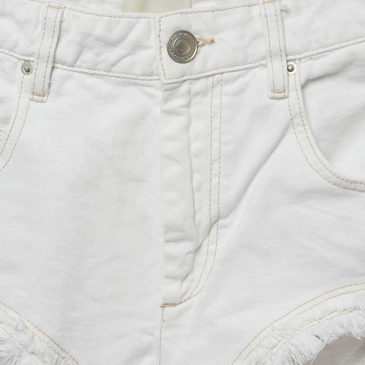 Pre Owned Isabel Marant White Denim Raw Edge Eneidao Shorts S Waist 25"