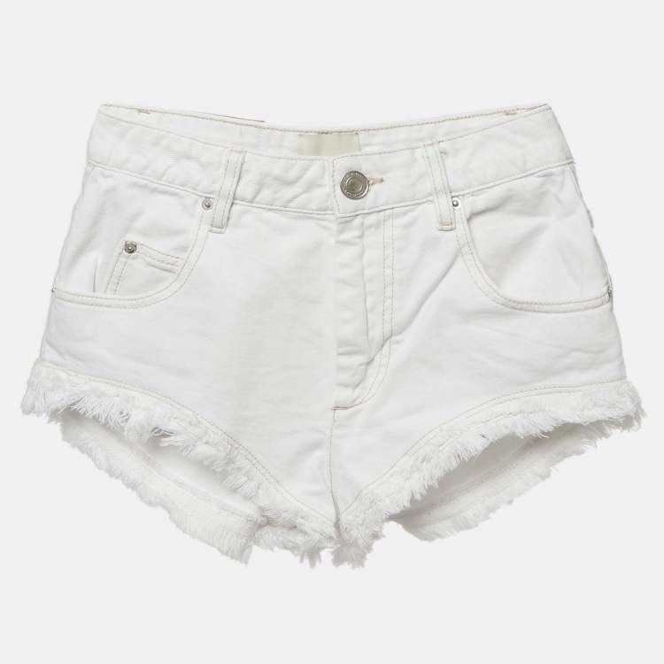 Pre Owned Isabel Marant White Denim Raw Edge Eneidao Shorts S Waist 25"