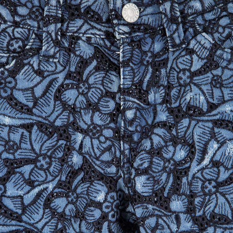 Pre Owned Isabel Marant Etoile Indigo Eyelet Embroidered Distressed Denim Skinny Jeans S