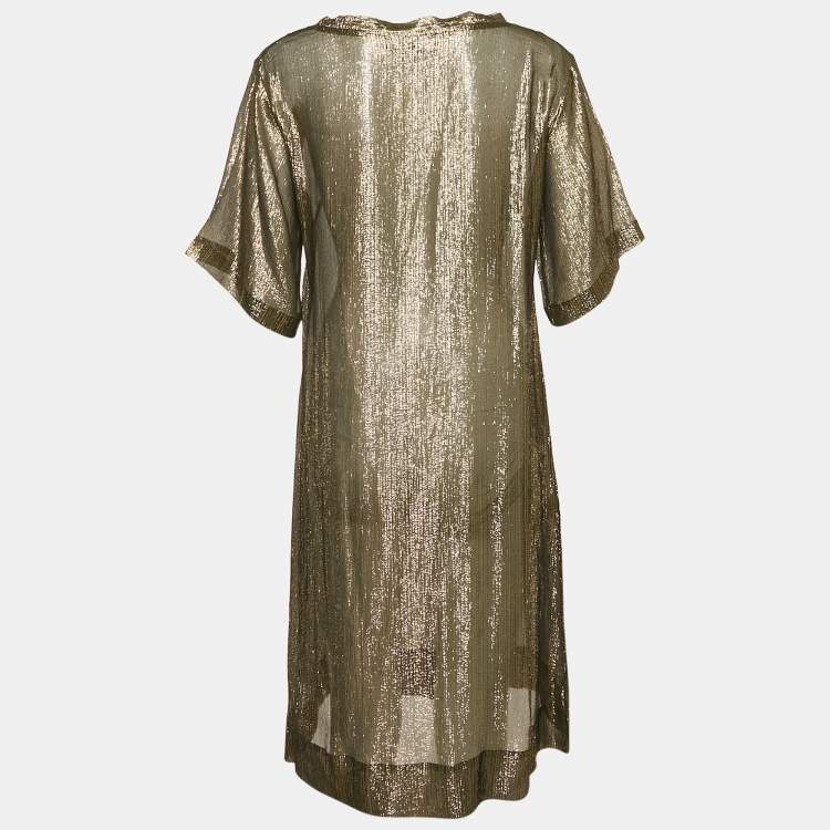Pre Owned Isabel Marant Gold Lurex Silk Tank Dress M