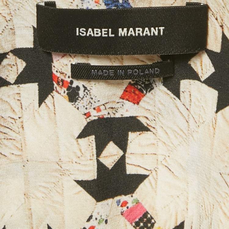 Pre Owned Isabel Marant Beige Printed Silk Blouse and Skirt Set S