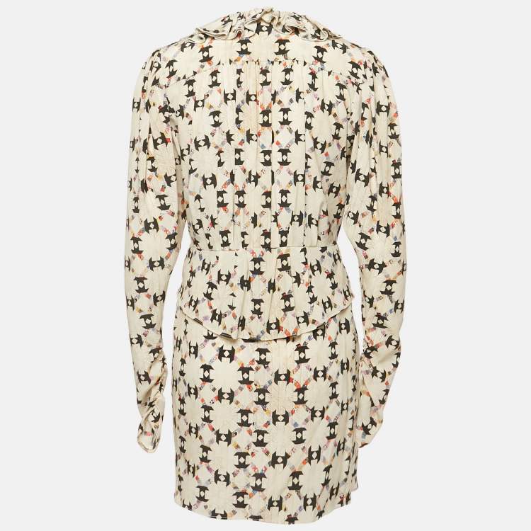 Pre Owned Isabel Marant Beige Printed Silk Blouse and Skirt Set S