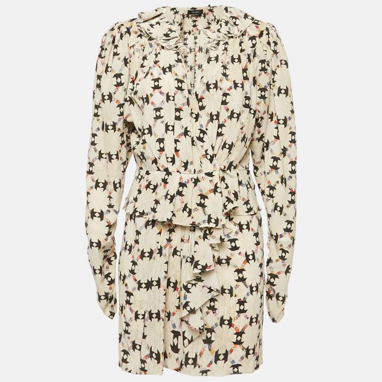 Pre Owned Isabel Marant Beige Printed Silk Blouse and Skirt Set S