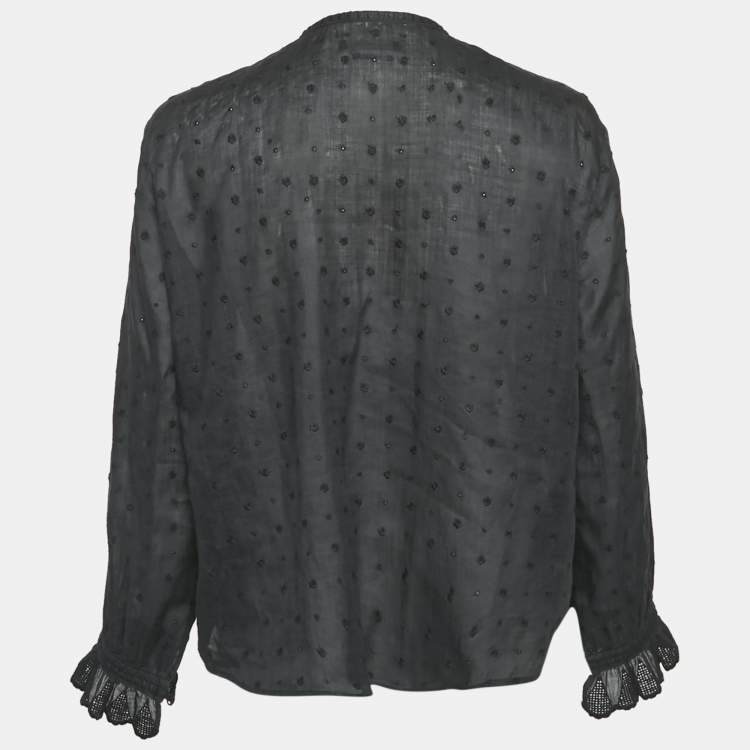 Pre Owned Isabel Marant Black Floral Embroidered Ramie Blouse S
