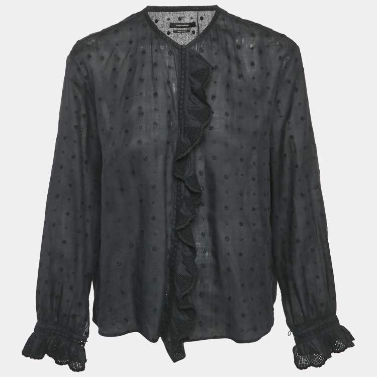 Pre Owned Isabel Marant Black Floral Embroidered Ramie Blouse S